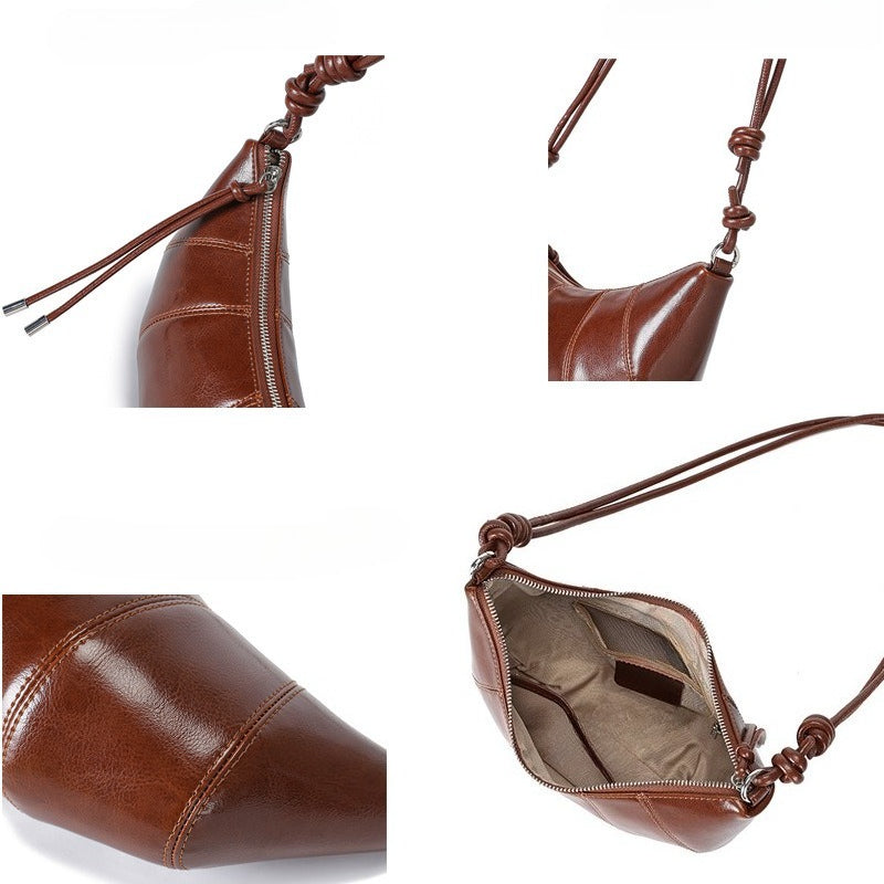 The Artisan Croissant Genuine Leather Bag | Minimalist Knotted Paneled Hobo