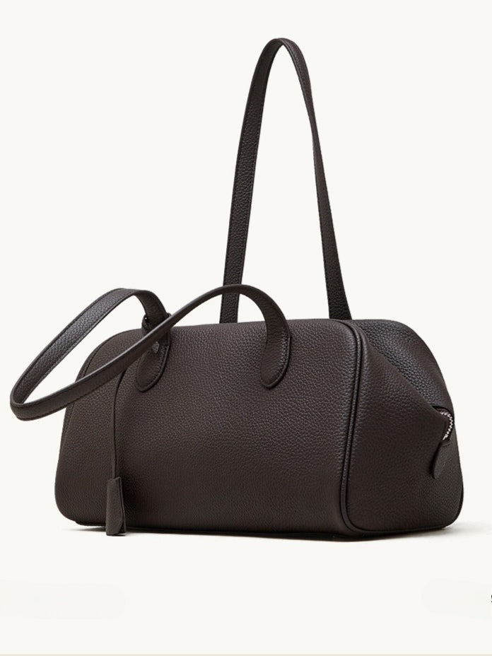The Modern East-West Genuine Leather Bag | Minimalist Pebbled Bowling Tote