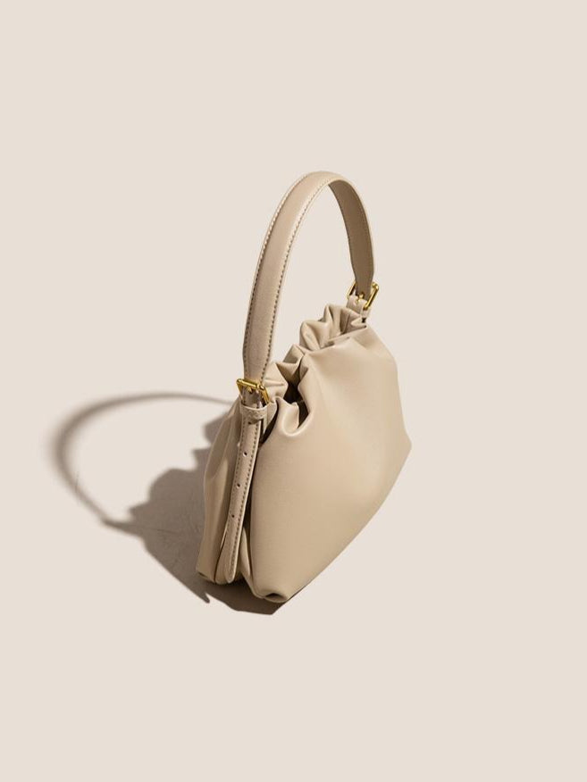 The Cloud Ripple Ruched Genuine Leather Cloud Clutch Bag
