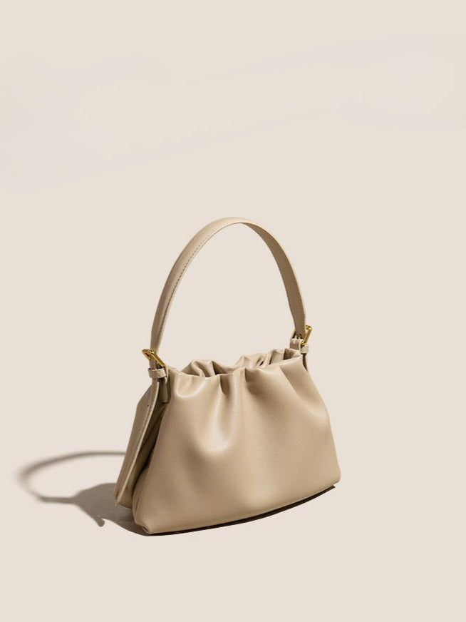 The Cloud Ripple Ruched Genuine Leather Cloud Clutch Bag