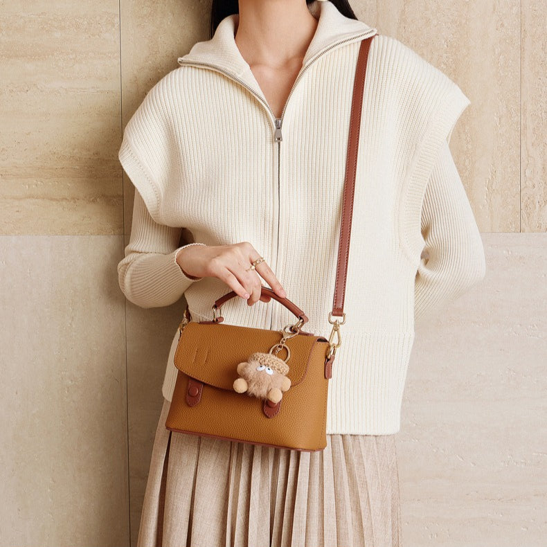 Women's Luxury Pebbled Leather Top-Handle Bag with Cloud Charm