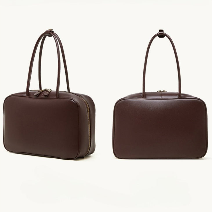 Women's Large Smooth Genuine Leather Bag - Versatile 2-Way Carry Office Work Tote