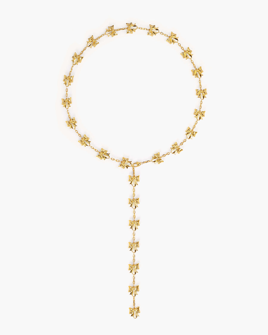 Bow Lariat Long Necklace in Gold