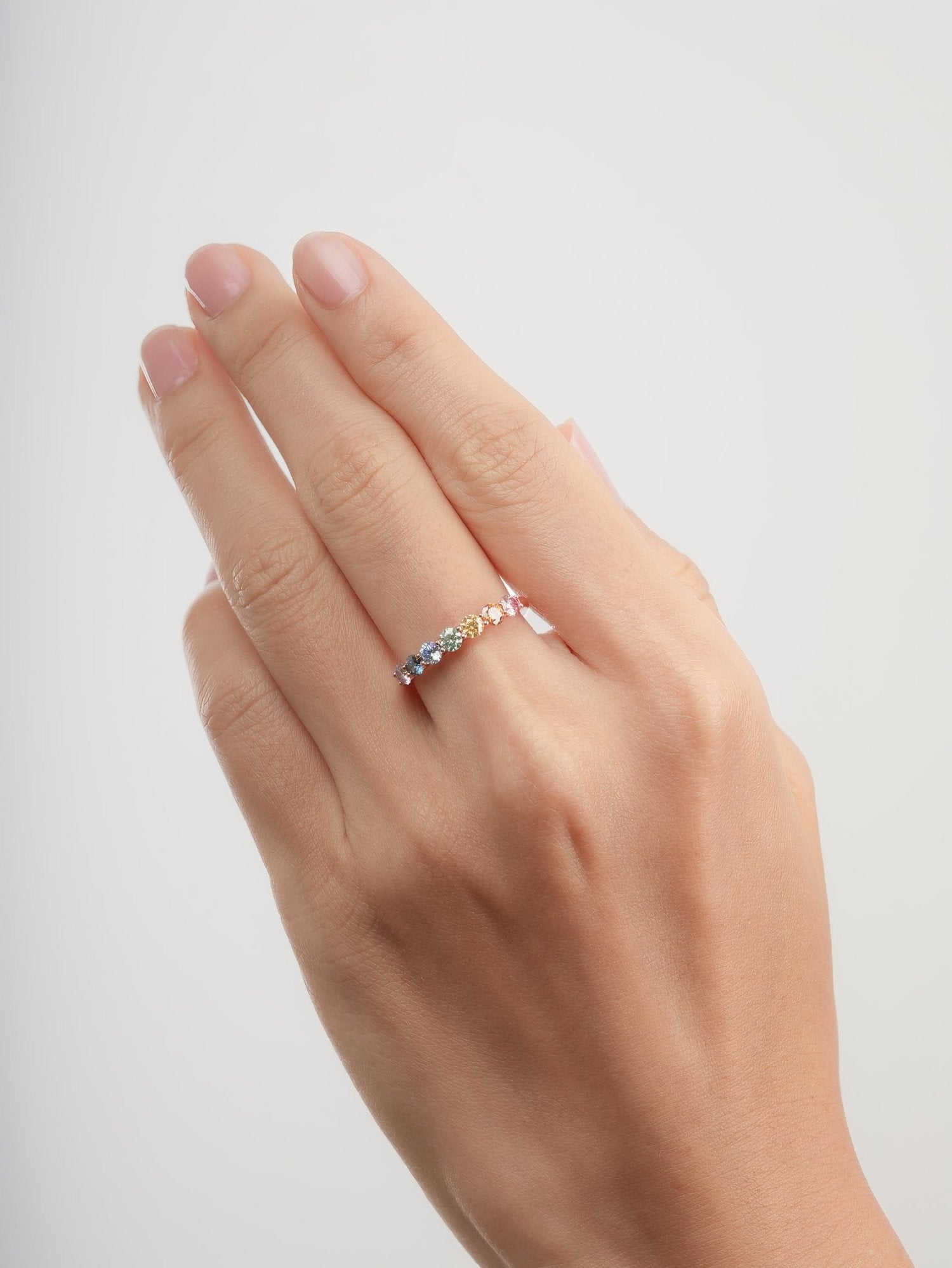 Rainbow Moissanite Eternity Band