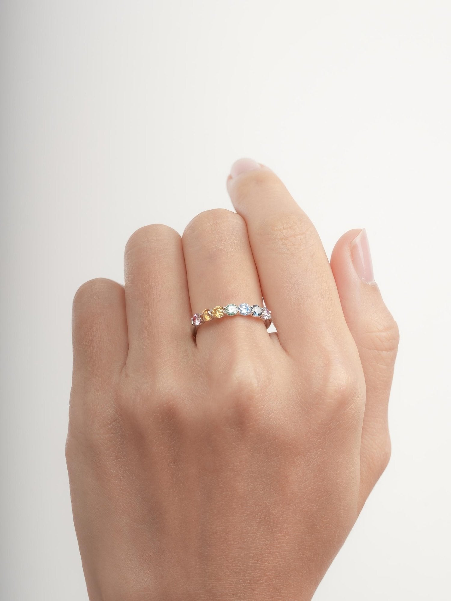 Rainbow Moissanite Eternity Band