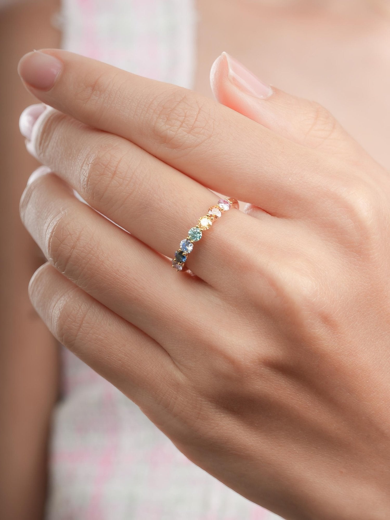 Rainbow Moissanite Eternity Band