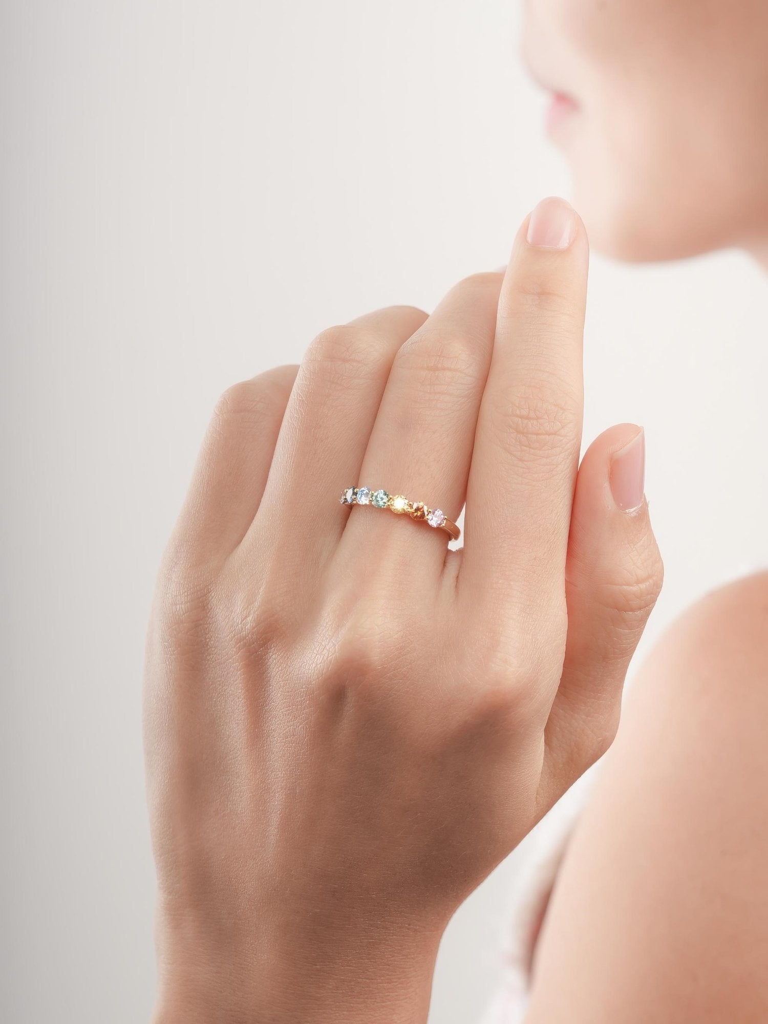 Rainbow Moissanite Eternity Band
