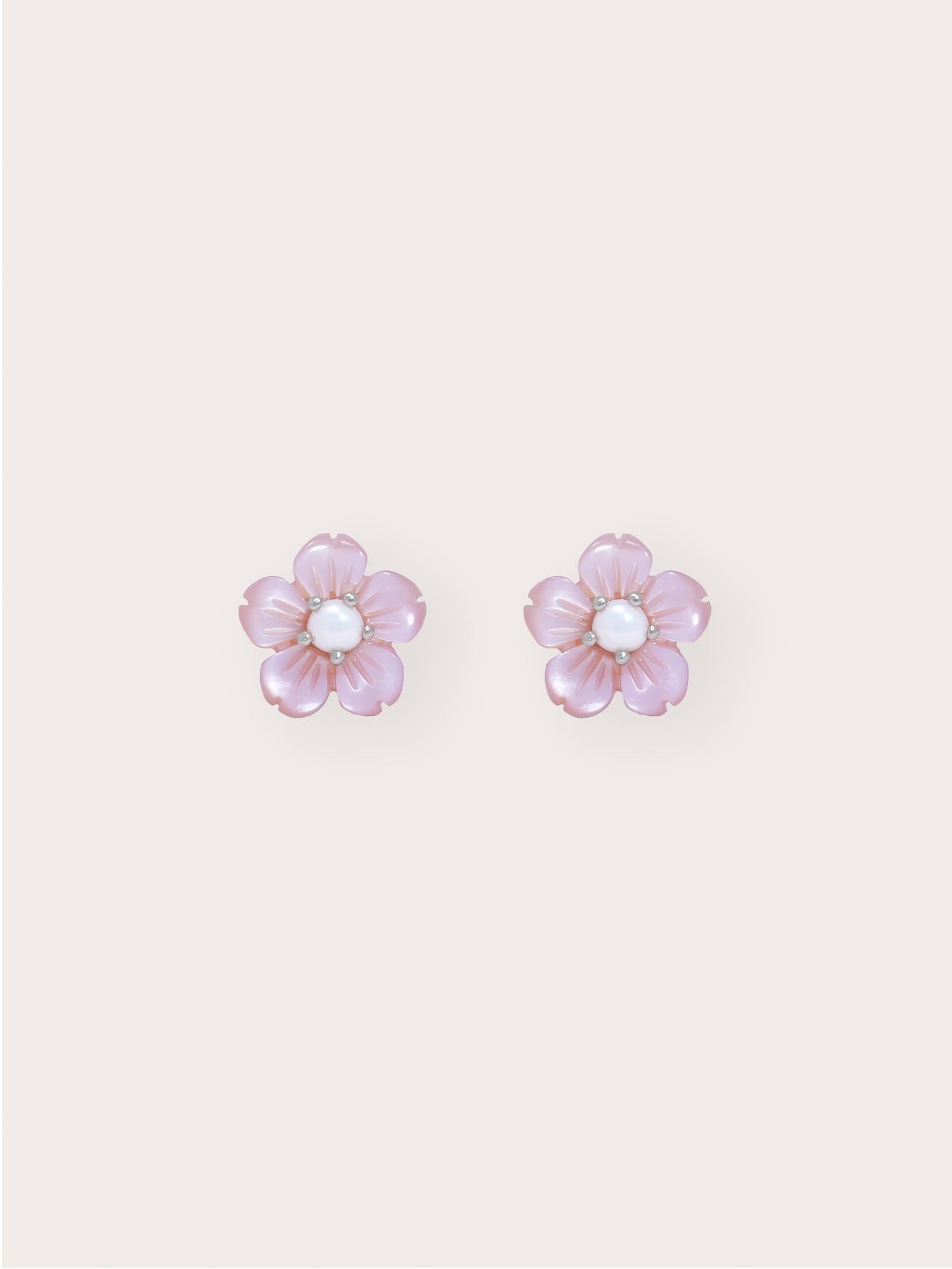 Carved Sakura Stud Earrings