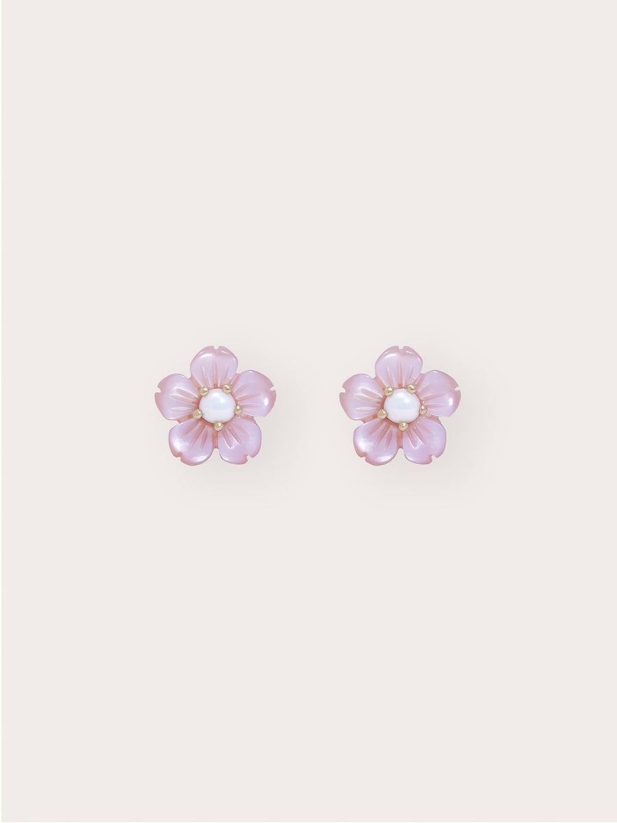 Carved Sakura Stud Earrings
