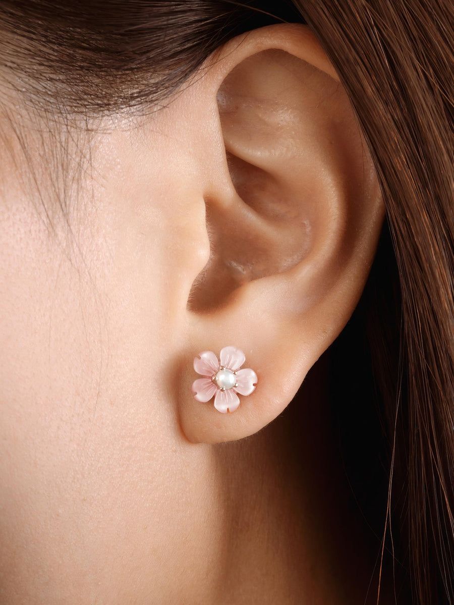 Carved Sakura Stud Earrings