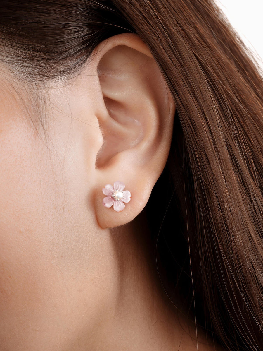 Carved Sakura Stud Earrings