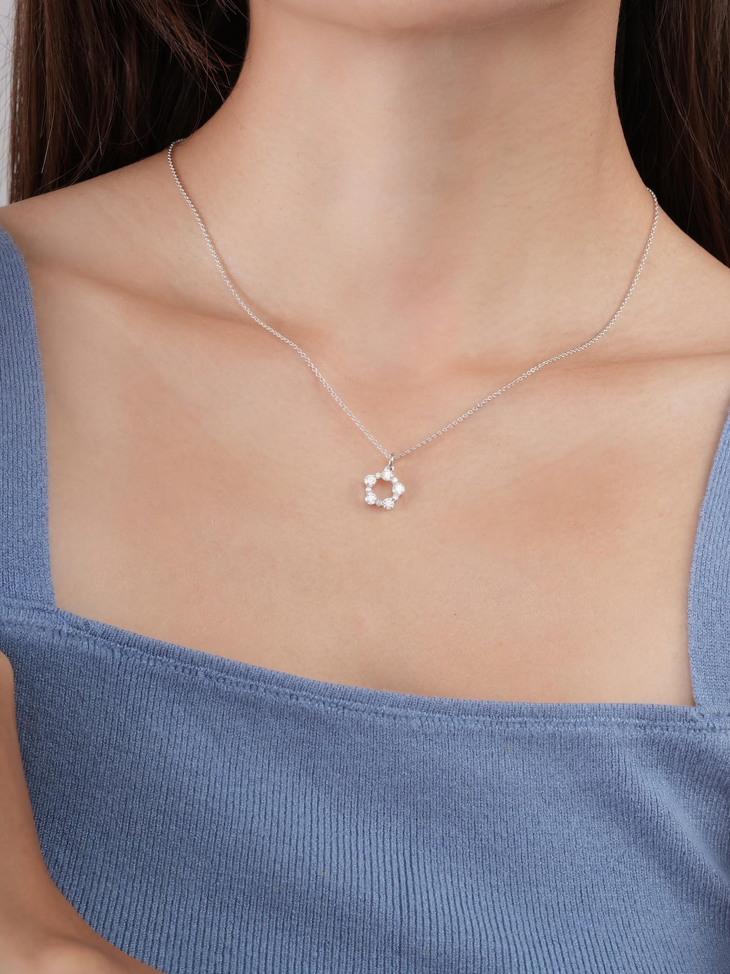 Snowfall White Moissanite Cluster Necklace