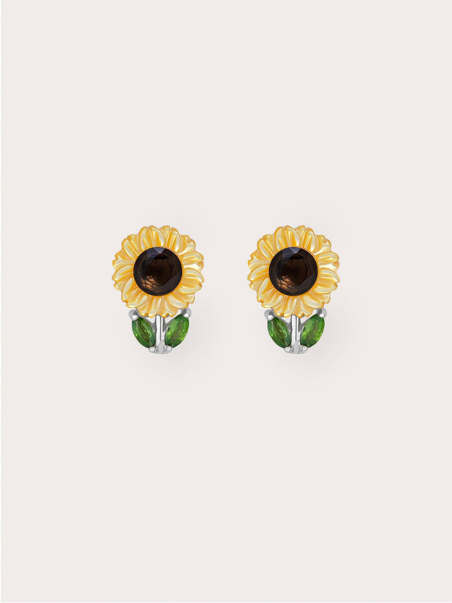 Carved Sunflower Stud Earrings