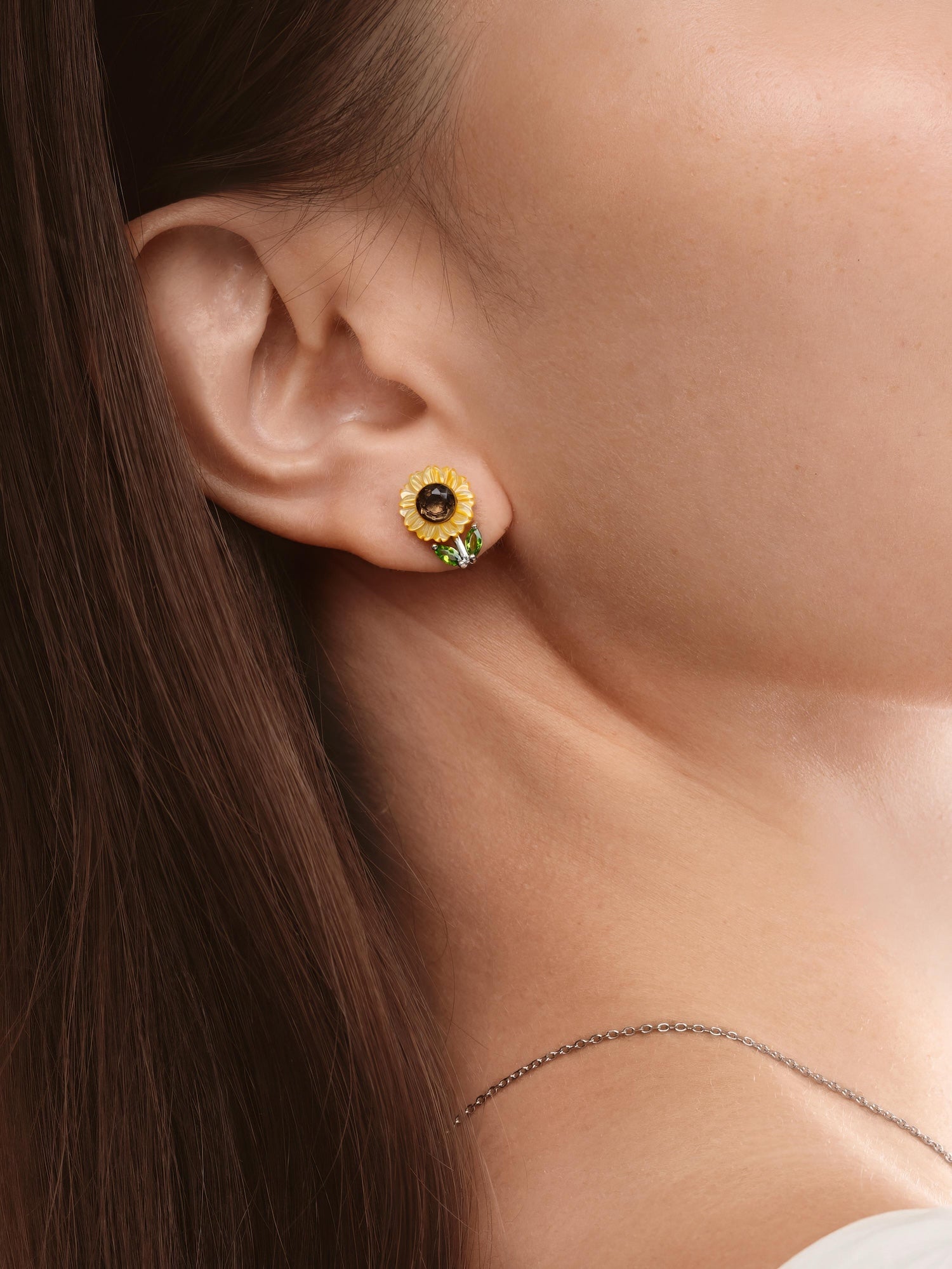 Carved Sunflower Stud Earrings