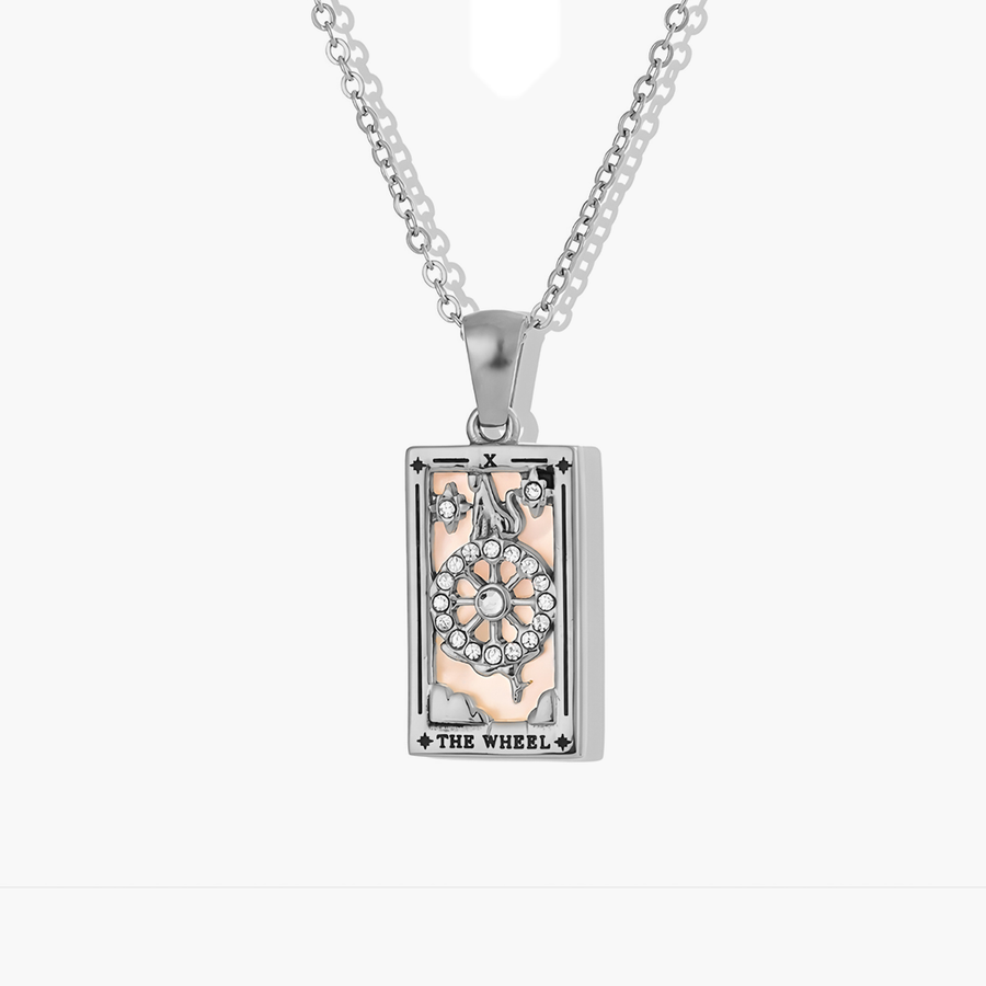 The Wheel - Tarot card Dainty 18k | Silver Necklace with Mother of Pearl