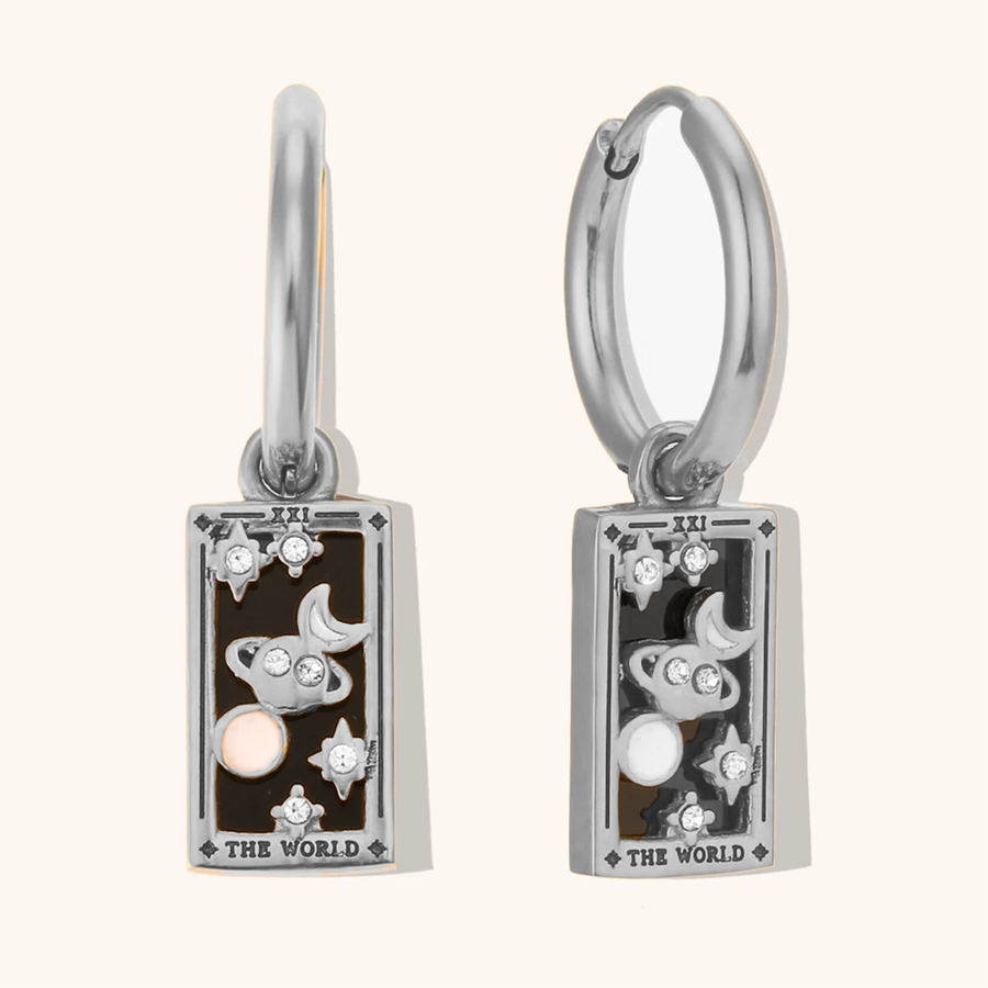 The World - Tarot Card Gold | Silver Hoop Earrings