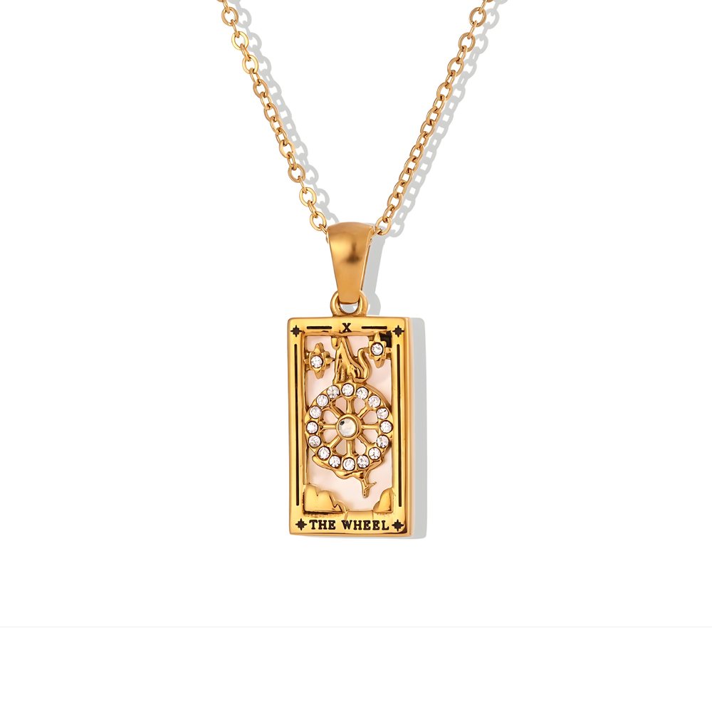 The Wheel - Tarot card Dainty 18k | Silver Necklace with Mother of Pearl
