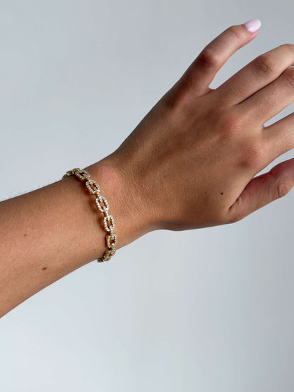 Amelise Adjustable Rhinestone Link Cuff Bracelet