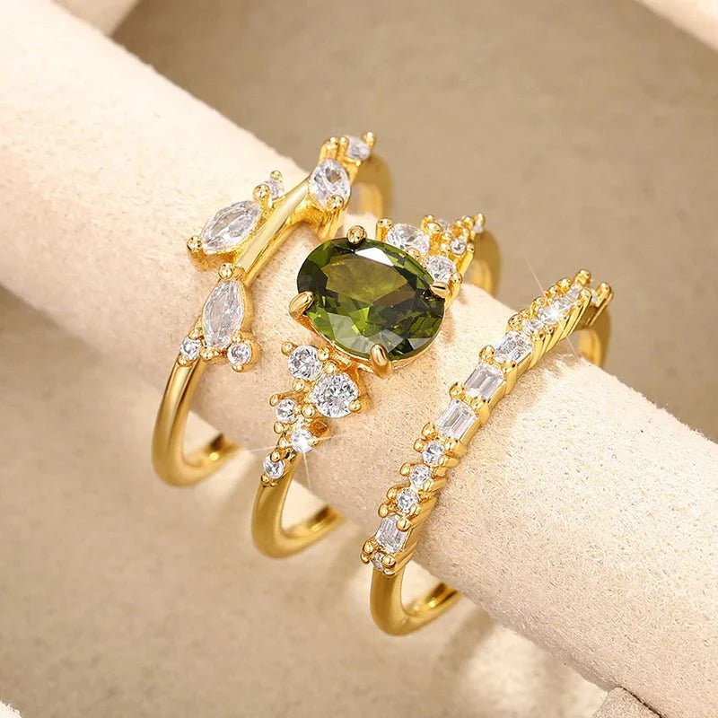 Arielle Olive Green Zirconia Ring Set