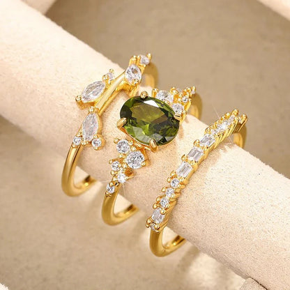 Arielle Olive Green Zirconia Ring Set