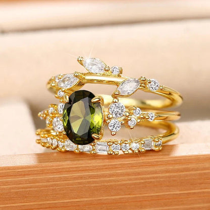 Arielle Olive Green Zirconia Ring Set