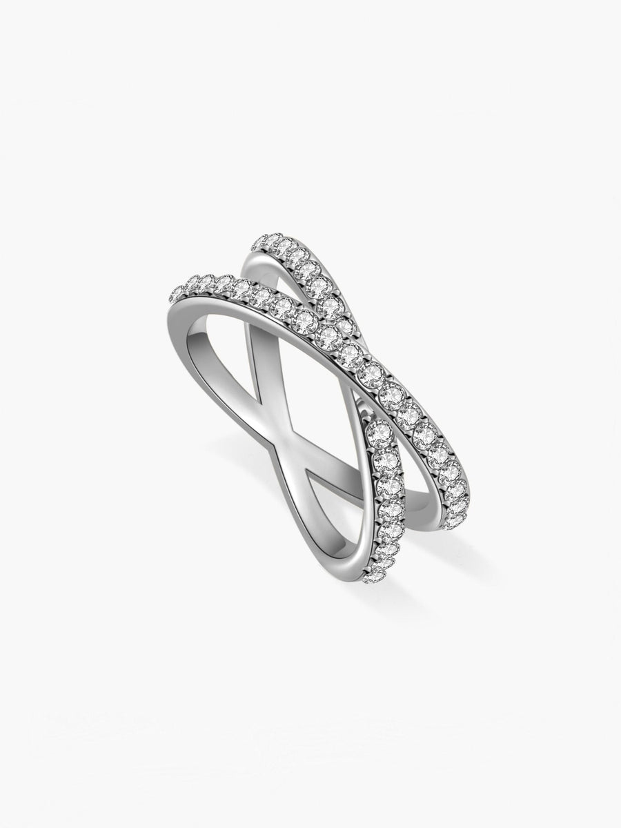 Daisy Crossed Rhinestone Band Ring