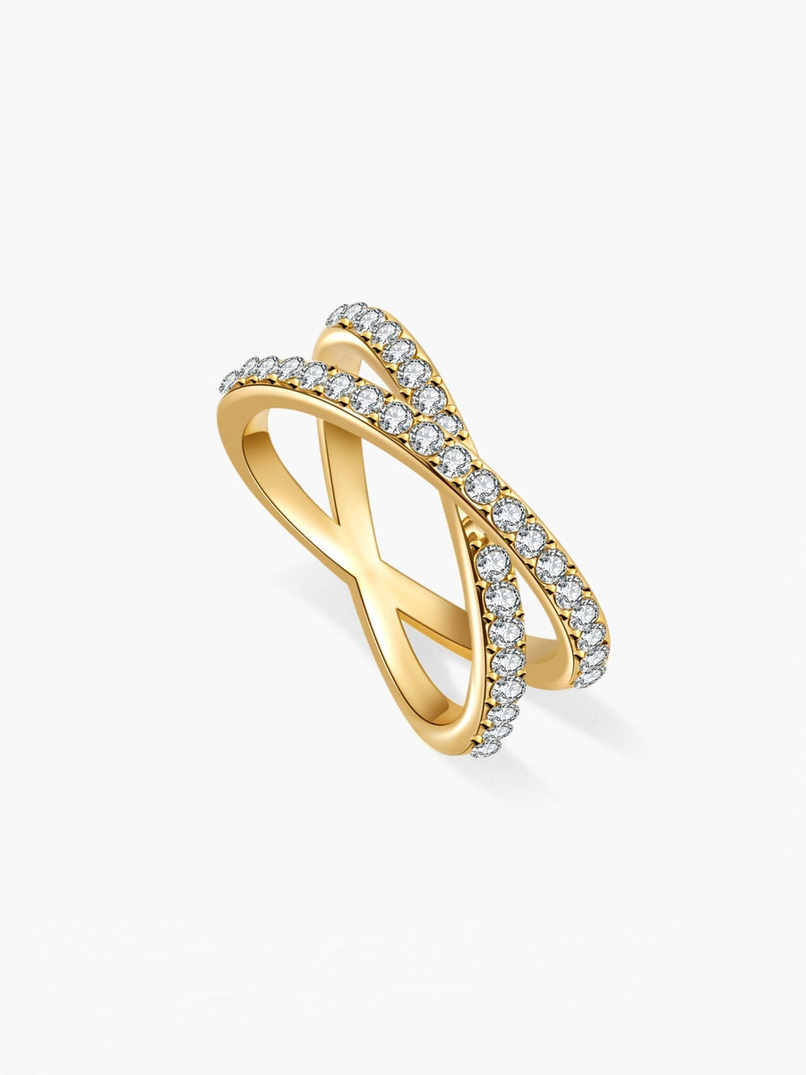 Daisy Crossed Rhinestone Band Ring