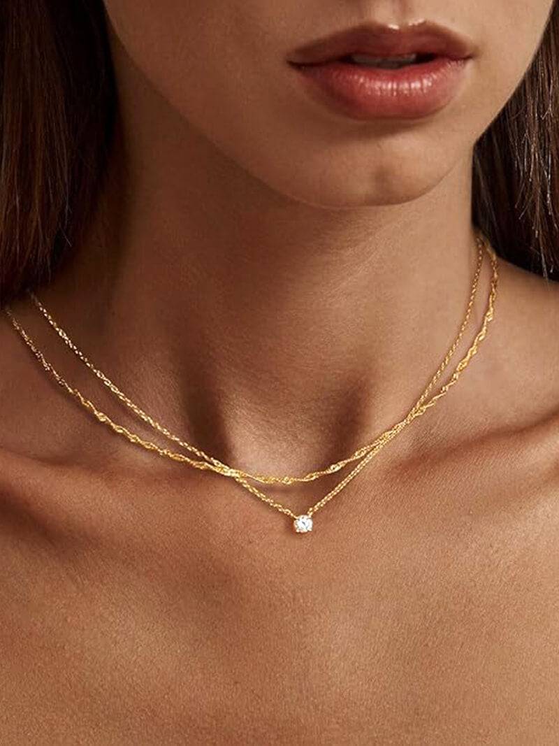 Elora Double Layer Zirconia Pendant Necklace