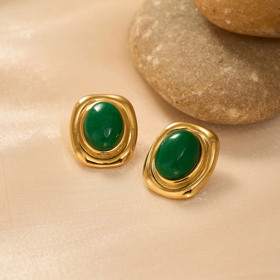 Olivia Oval Natural Stone Earrings