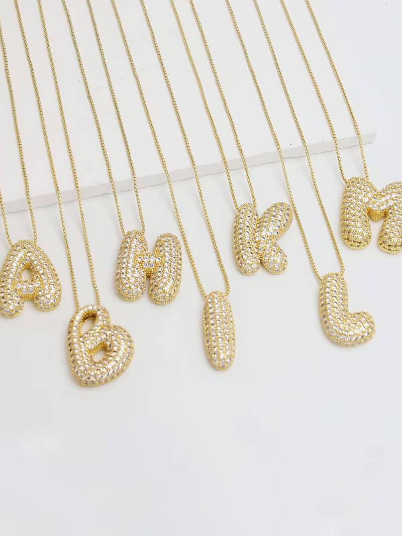 Pavé Bubble Initial Pendant Necklace