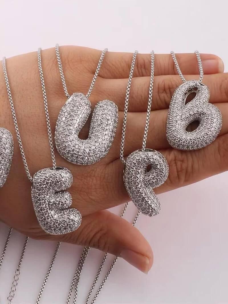 Pavé Bubble Initial Pendant Necklace