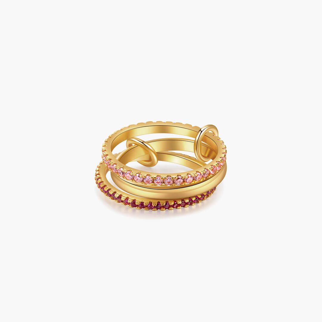 Rosy Pink Rhinestone Stacked Ring