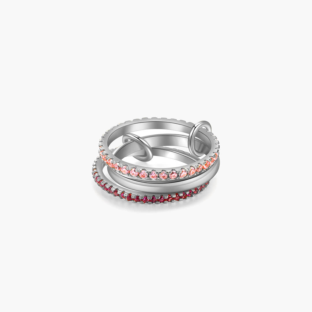 Rosy Pink Rhinestone Stacked Ring