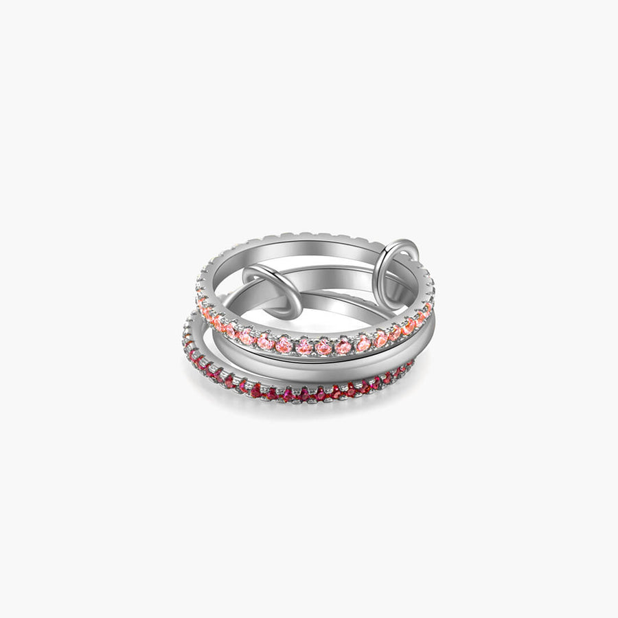 Rosy Pink Rhinestone Stacked Ring
